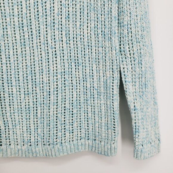 Talbots Open Knit Pointelle Sweater MP Cotton Scoop Neck Marled Aqua Blue White - Picture 5 of 7